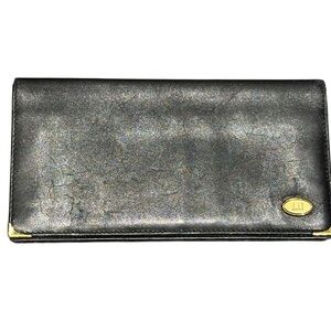 Authentic Dunhill Black Oxford Leather Bifold Long Wallet Made In France